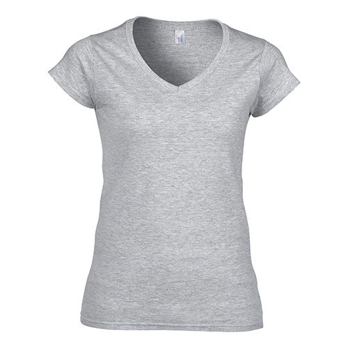 Custom Printed Gildan 64V00L Ladies’ Soft Style Junior Fit V-Neck T-Shirt - Front View | ThatShirt