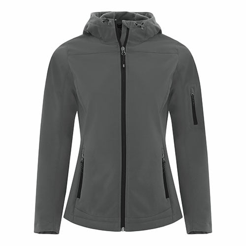 Custom Printed Coal Harbour L7605 Essential Hooded Soft Shell Ladies’ Jacket - 1 - Front View | ThatShirt